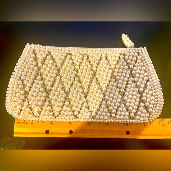 Vintage Pearl and Silver Beaded Small Handbag Clutch - Picture 14 of 14